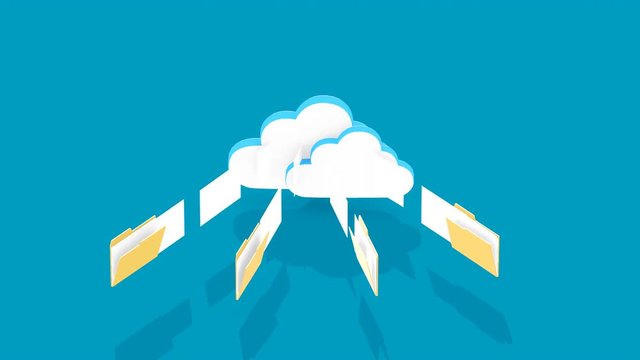 Multiple File Folders Transfer Data To A Cloud. Technology, network concept.