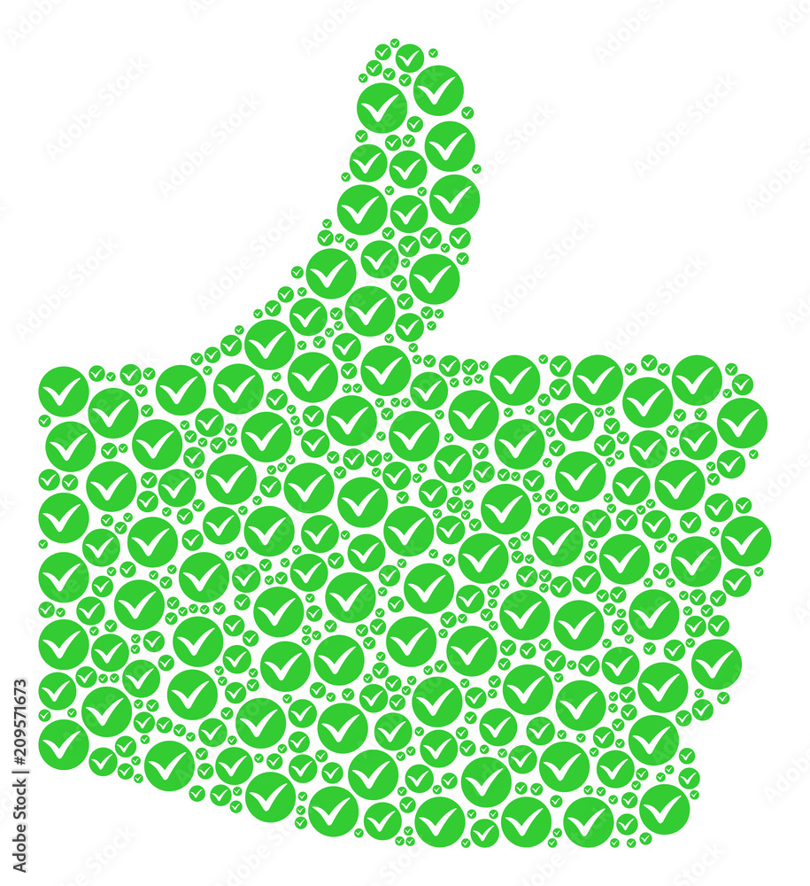 Poster ok figure made of apply pictograms in variable sizes. abstract vector thumb up concept. apply icons 