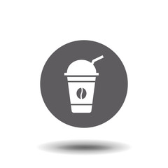 Coffee for takeaway logo template. Vector cold iced drink cup with cream and drinking straw. Vector isolated flat icon for fast food cafe, cafeteria or coffeehouse design element