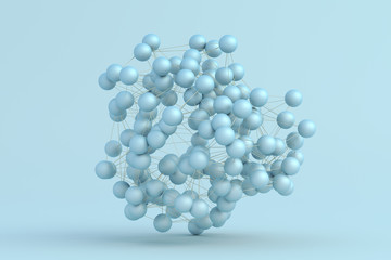 Abstract 3d rendering of modern background with spheres. Futuristic shape, network concept. Design for poster, cover, branding, banner, placard