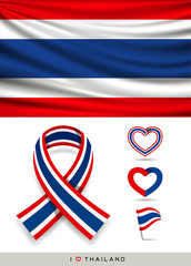 Vector Flag of thailand, and ribbon flag with ribbon heart shape collections design background, illustration
