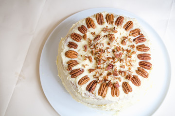Hummingbird cake with pecans and cream cheese frosting