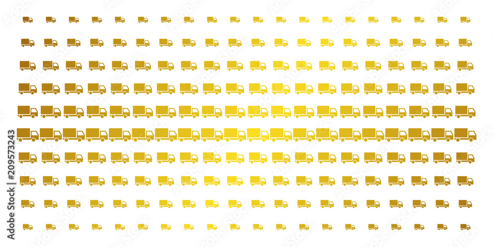Poster delivery lorry icon gold colored halftone pattern. vector delivery lorry shapes are organized into h