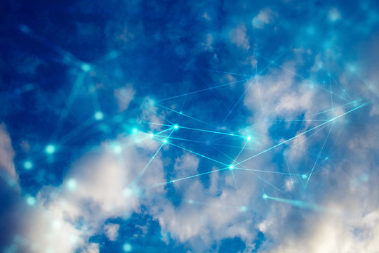 blue sky cloud storage with online internet network concept