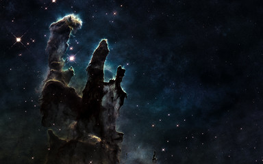 Pillars of Creation. Deep space. Beautiful cosmic landscape. Elements of the image are furnished by...