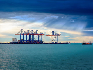 Seaview of container and conventional terminal port at Thailand,