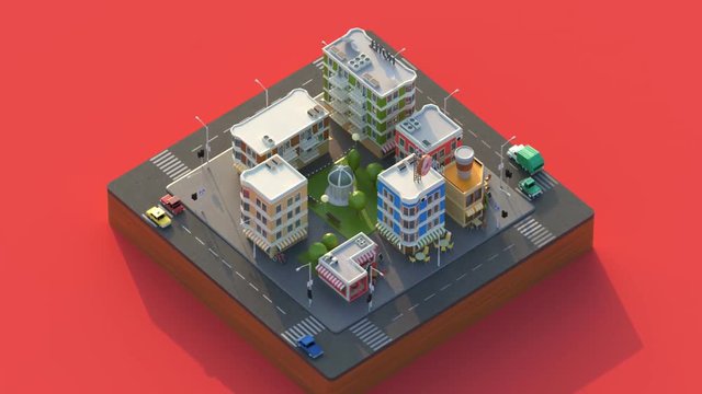 Modern City Block. Section of modern city view, cartoon, isometric style.