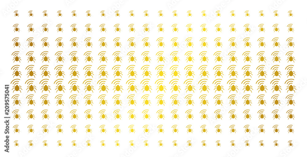 Aufkleber radio bug icon gold colored halftone pattern. vector radio bug symbols are organized into halftone g