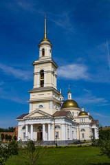 Orthodox Russian church in gold. Nevyansk, Ural, Russia