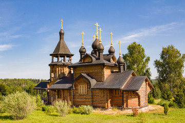 Fototapeta na wymiar Wooden churche in old tradition. Verkhoturye, Russia