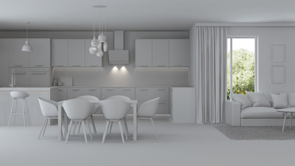 Modern house interior. Repairs. Gray interior.  3D rendering.