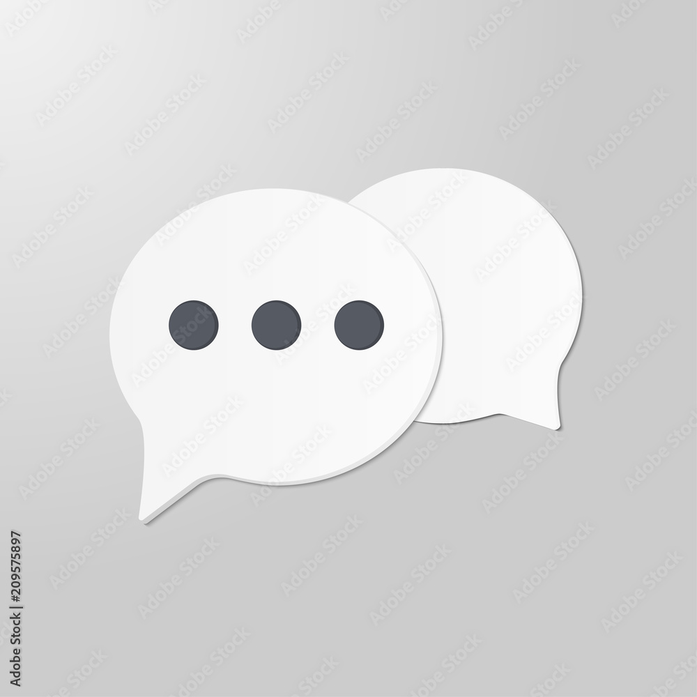 Poster paper art style. comment speech bubble icon on white background