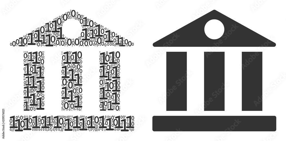 Wall mural Bank building composition icon of binary digits in random sizes. Vector digits are organized into bank building illustration design concept. - Wall murals
