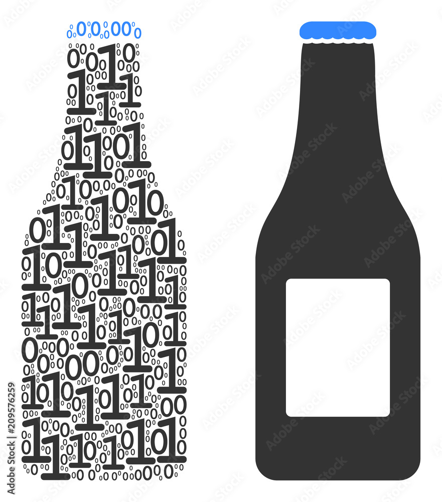 Poster beer bottle composition icon of one and zero digits in different sizes. vector digital symbols are a
