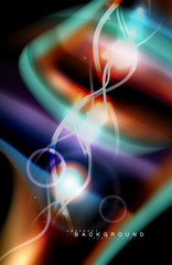 Color shiny light effects on black, liquid style multicolored wavy shape