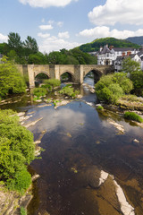 The Dee bridge in Llangollen one of the Seven Wonders of Wales built in 16th century it is the main crossing point over the River Dee 