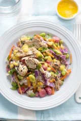 Miso chicken, pickled baby corn & wholegrain sticky rice with lime & yellow pepper dressing