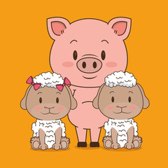 little and cute animals group vector illustration design