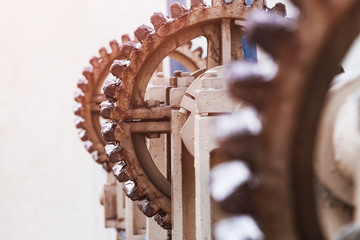 Big gears in fuel oil in the factory. industrial background, gear mechanism