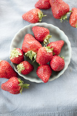 Strawberries in blue bowl 