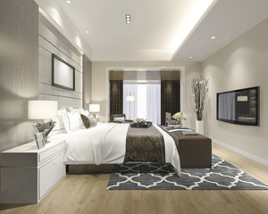 3d rendering luxury modern bedroom suite in hotel