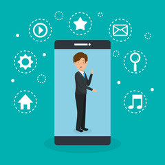 avatar man with social media marketing vector illustration design