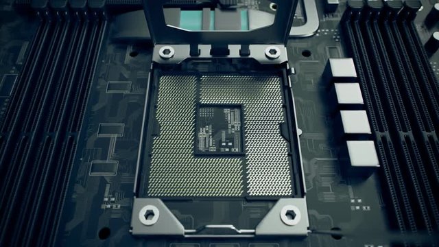 Empty CPU socket or slot in the motherboard of desktop or server computer.