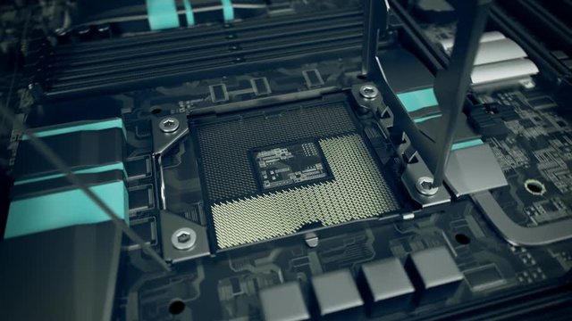 Empty CPU socket or slot in the motherboard of desktop or server computer.