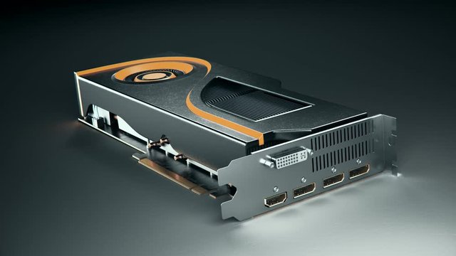 Presentation of new GPU. Isolated Graphics processor unit. New technology. 4k