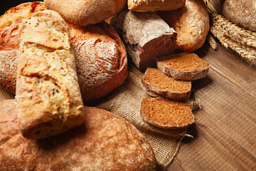 Bakery. Bread On Wood Background