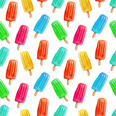 Seamless background with summer ice cream, in watercolor style.