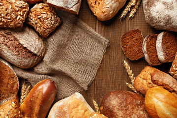 Food. Bread And Bakery On Wooden Background