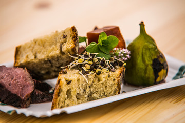 Food cooked on grill. Grilled and barbecue concept. Close-up.Appetizing barbecue fresh food