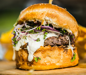 Food cooked on grill. Grilled and barbecue concept. Close-up.Appetizing barbecue fresh food