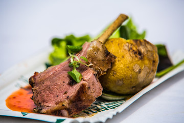 Food cooked on grill. Grilled and barbecue concept. Close-up.Appetizing barbecue fresh food