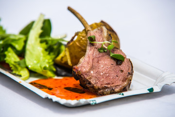 Food cooked on grill. Grilled and barbecue concept. Close-up.Appetizing barbecue fresh food