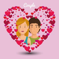 lovers couple in heart avatars characters vector illustration design