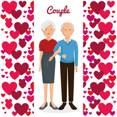 grandparents couple with hearts pattern vector illustration design