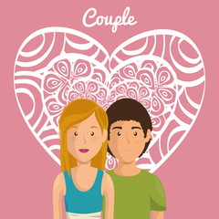 heart with lovers couple avatars characters vector illustration design