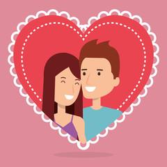 lovers couple in heart avatars characters vector illustration design