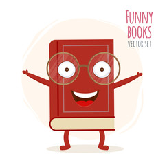 Cute cartoon red book character with smiling faces. Vector illustration icon isolated on white background. EPS 10.