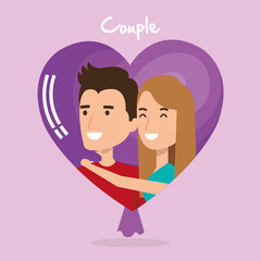 lovers couple in heart avatars characters vector illustration design