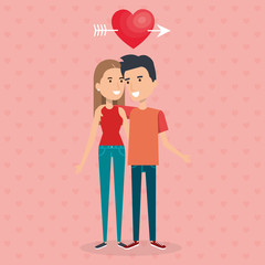 lovers couple with heart and arrow vector illustration design