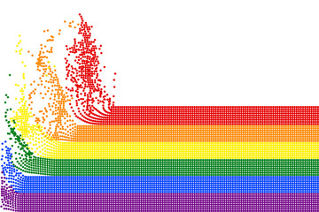 Rainbow stripes of flying colorful dots on white (transparent) background. Colors of LGBT pride flag, symbol of lesbian, gay, bisexual, transgender, and questioning (LGBTQ). Vector illustration, EPS10