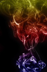 abstract colorful gradient red and blue fragment movement of white smoke on black background.