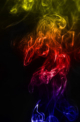 abstract colorful gradient red and blue fragment movement of white smoke on black background.