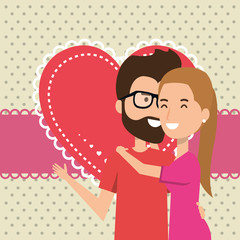 lovers couple with hearts pattern vector illustration design