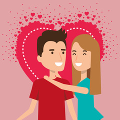 lovers couple with hearts pattern vector illustration design