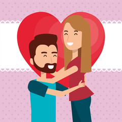 lovers couple with hearts pattern vector illustration design