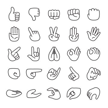 Vector hands gestures line icon set
